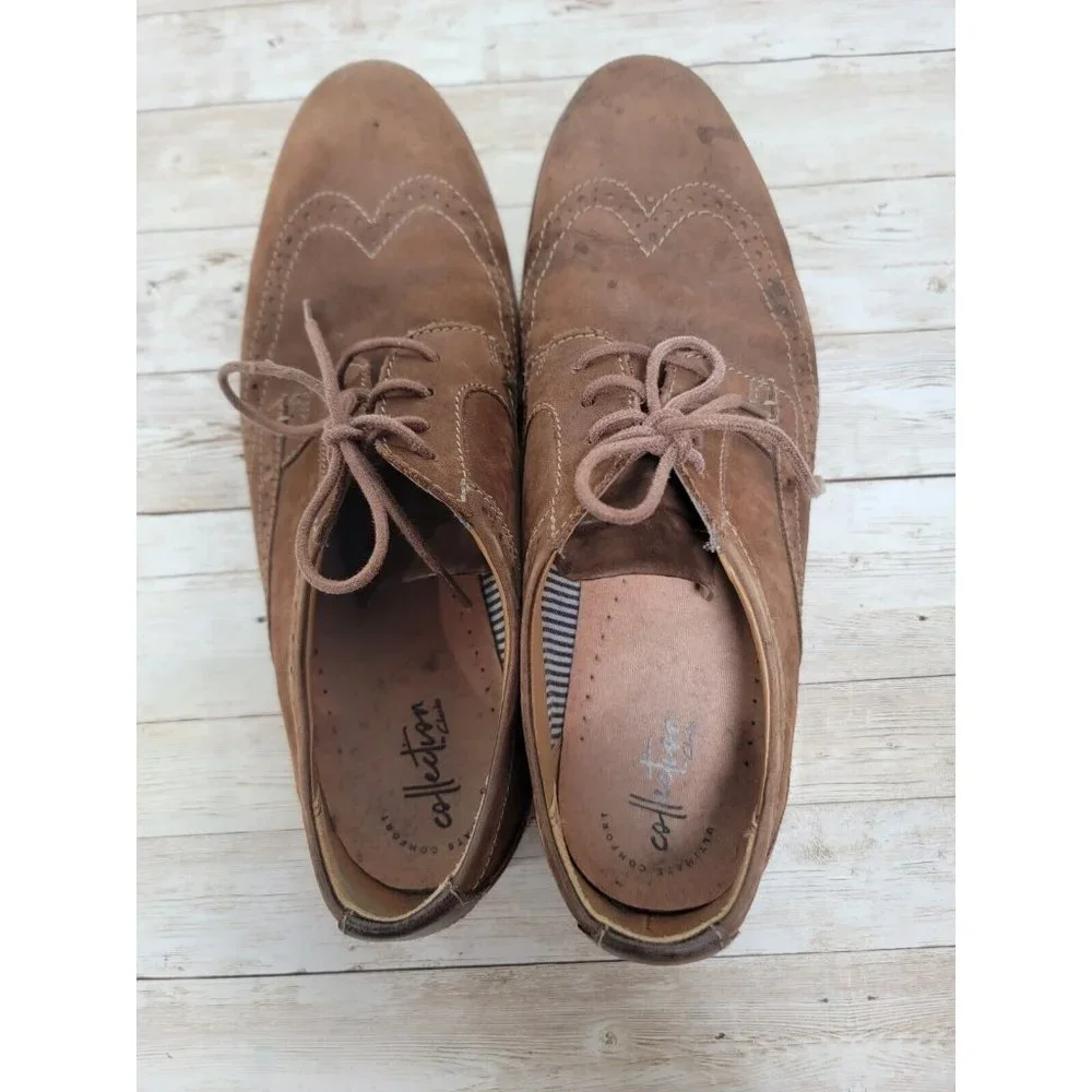 Collection By Clarks Soft Cushion‎ Brown Leather Mens Lace Oxford Dress Shoe 10